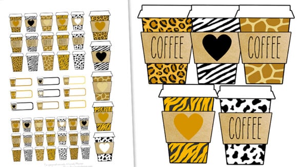 Free Printable Animal Coffee Cups Planner Stickers