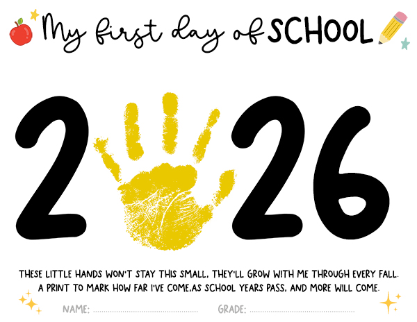 First day of School Handprint 2026 Handprint Art