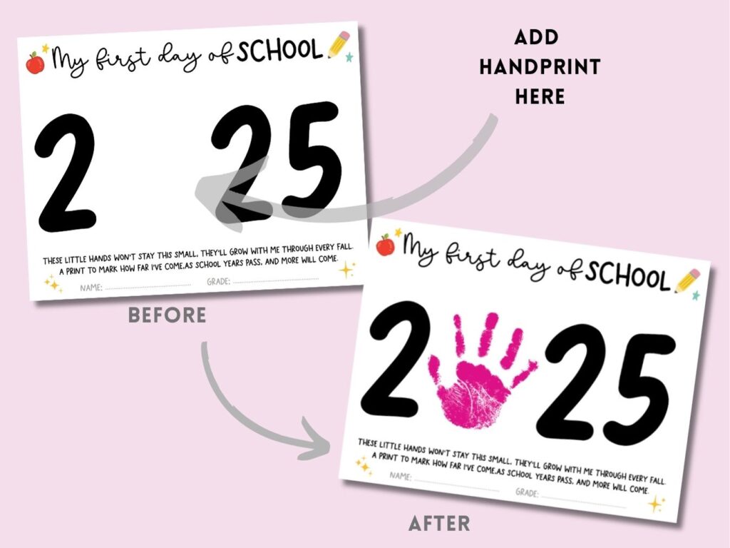 Free First Day of School Handprint Printable Lovely Planner