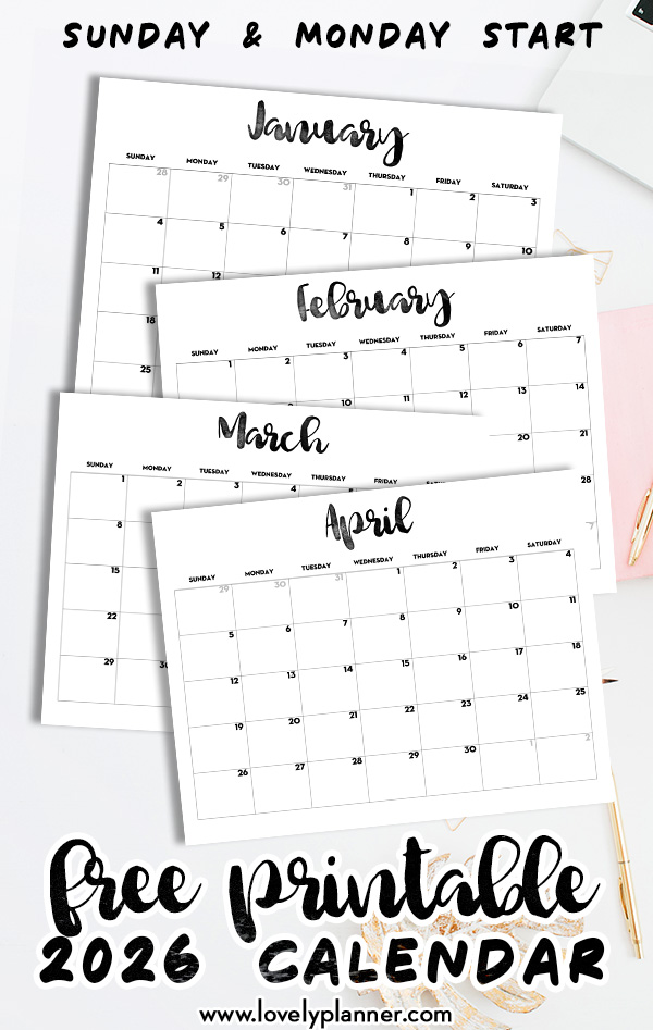 Free 2026 Calendar Printable