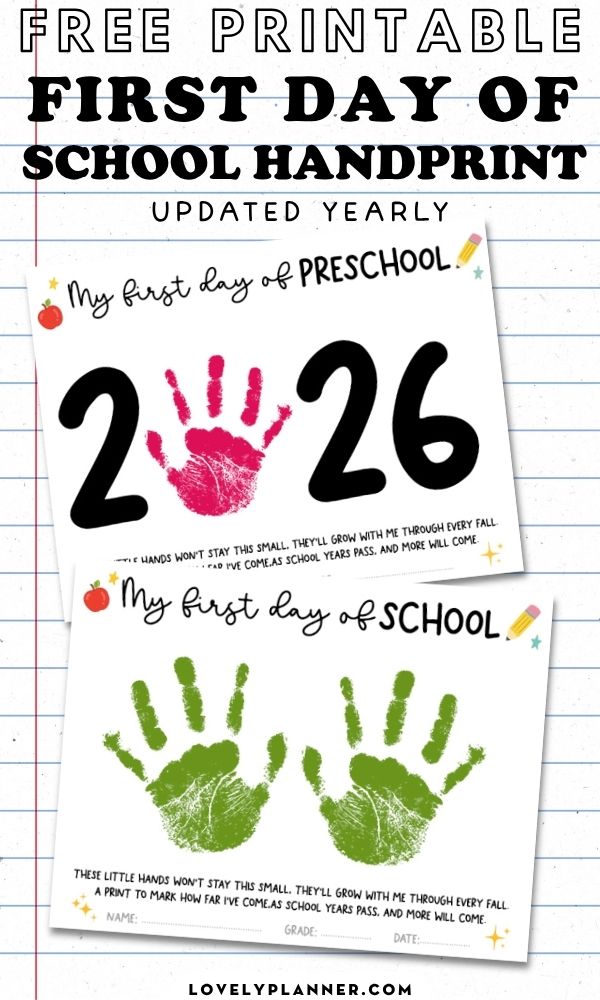Free First day of school handprint printable