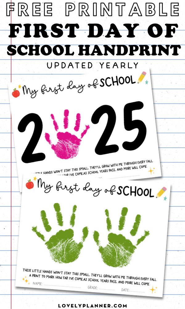 Free First day of school handprint printable