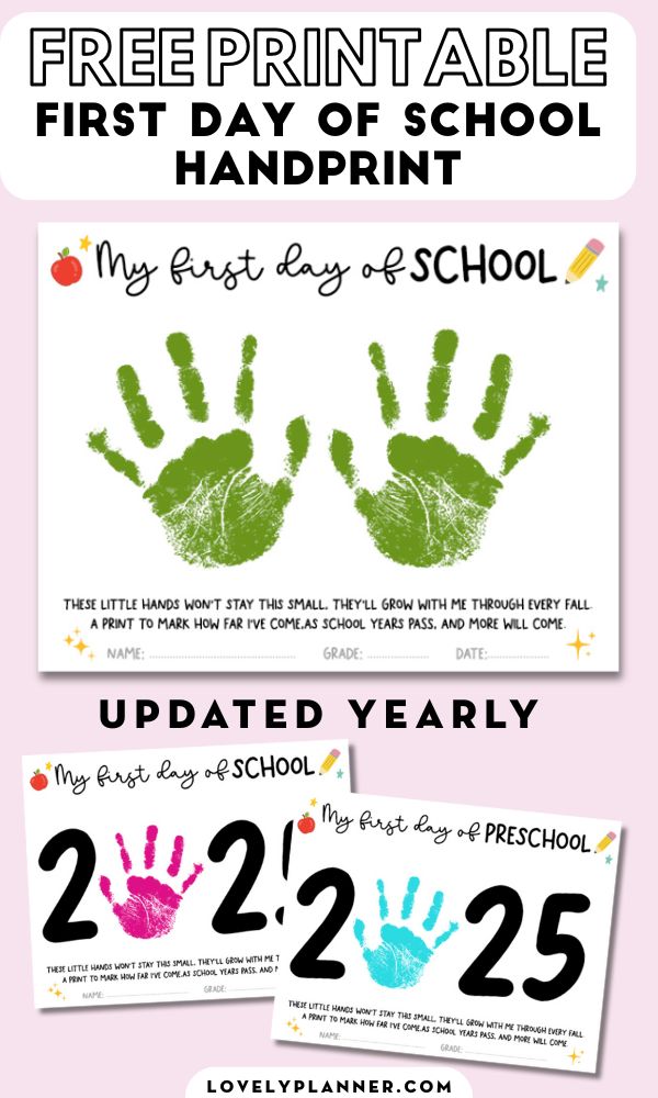 Free Printable First day of school handprint 