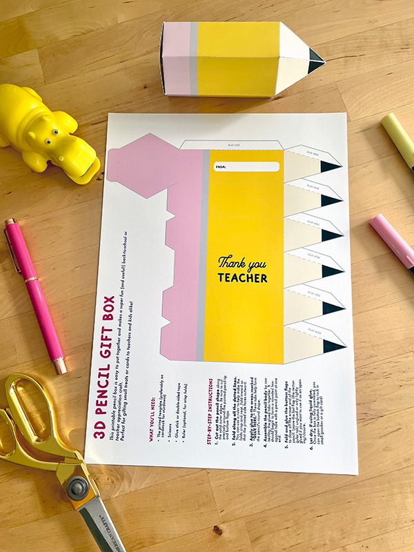 Free Printable 3D pencil gift box Teacher Appreciation