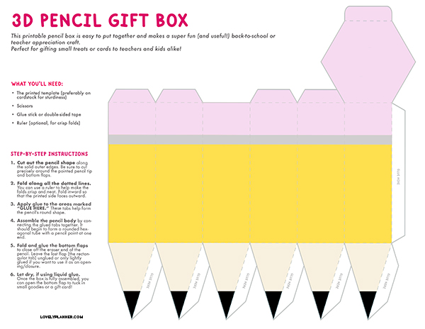 Free Printable 3D pencil gift box preview