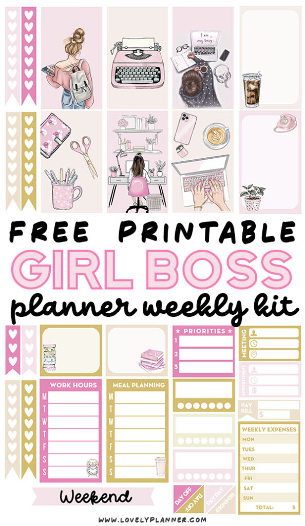Free Printable Girl Boss Planner Stickers - Weekly Kit - Lovely Planner