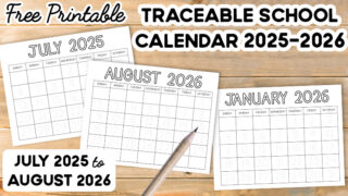 Free Printable Tracing Calendar 2025 2026