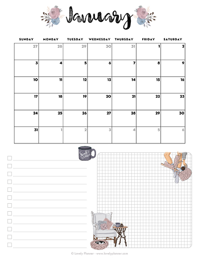 January Calendar Printable