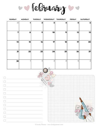 February Calendar Printable