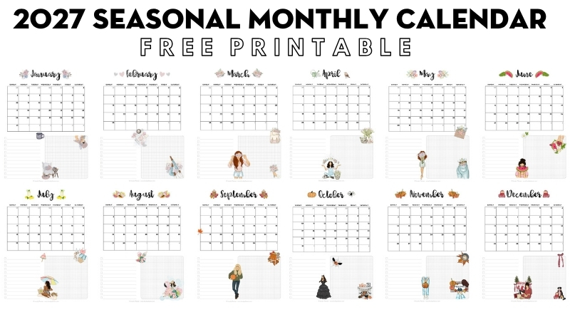 Cute Monthly Calendar 2027