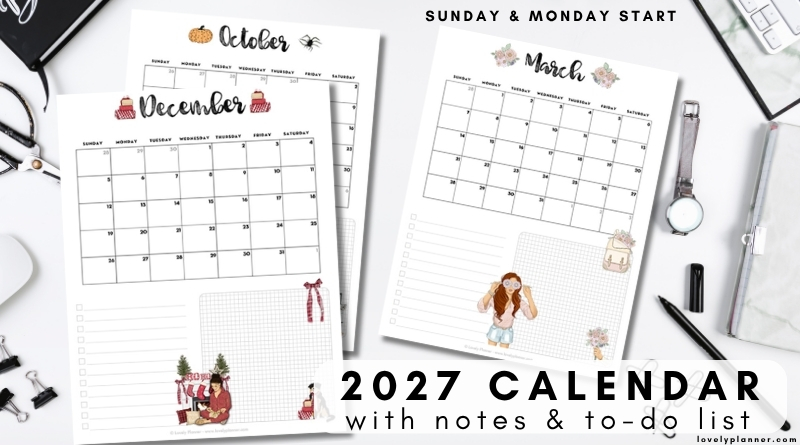 Free Printable 2027 Monthly Calendar To Do List