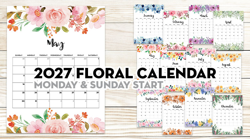 Free Printable 2027 Floral Calendar