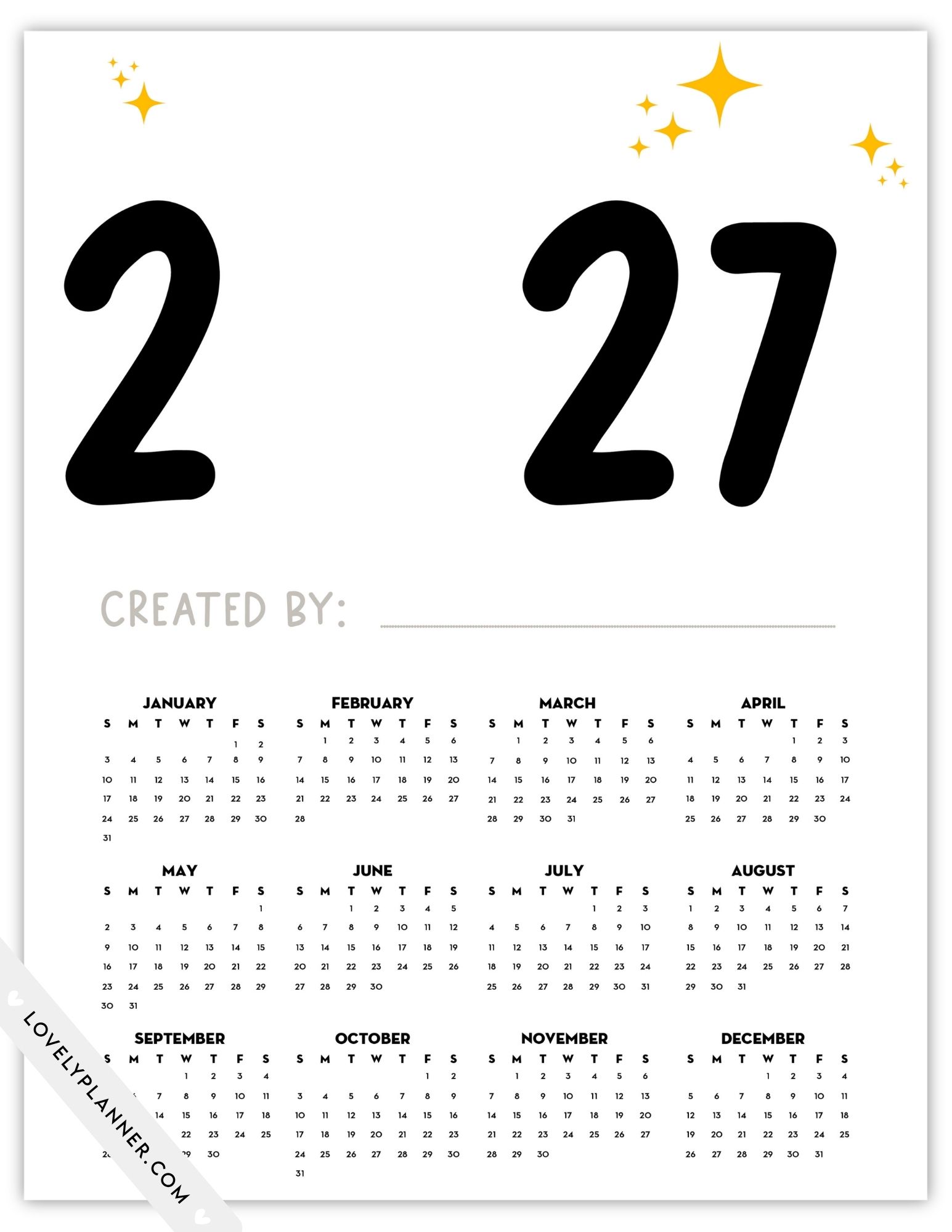 Free Printable 2027 Handprint Calendar