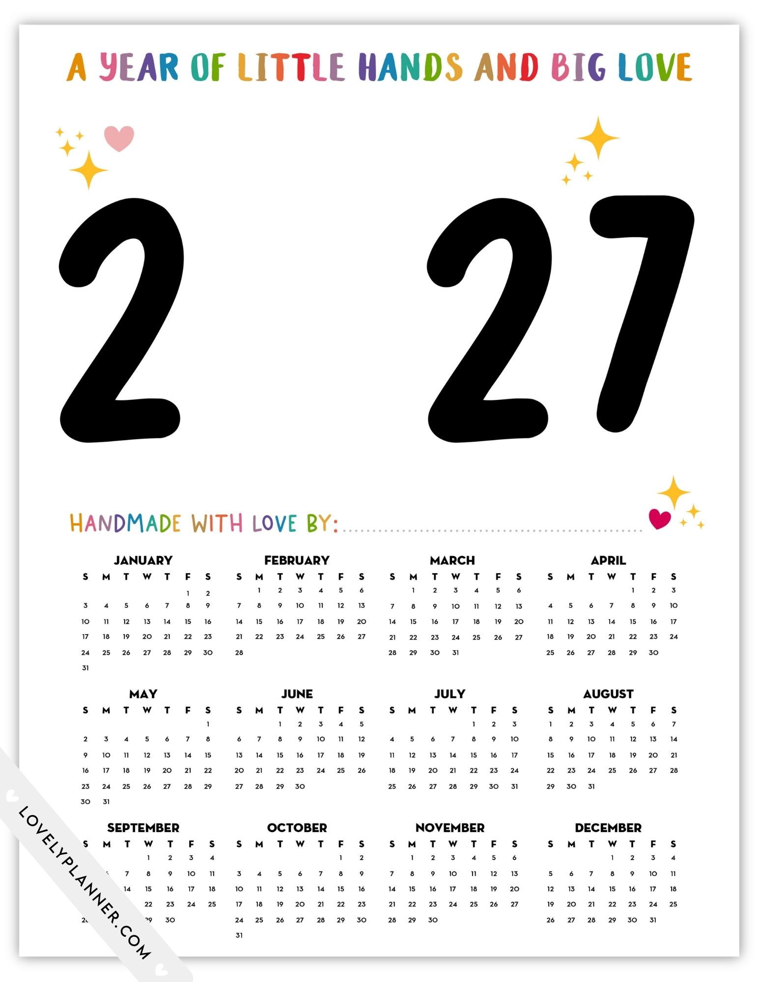 Free Printable 2027 Handprint Calendar