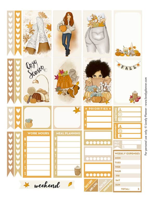 Free Printable Cozy Fall Weekly Kit Planner Stickers - Lovely Planner