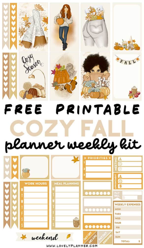 Free Printable Cozy Fall Weekly Kit Planner Stickers - Lovely Planner
