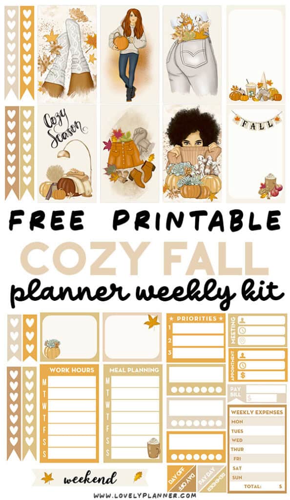 Free Printable Cozy Fall Weekly Kit Planner Stickers - Lovely Planner