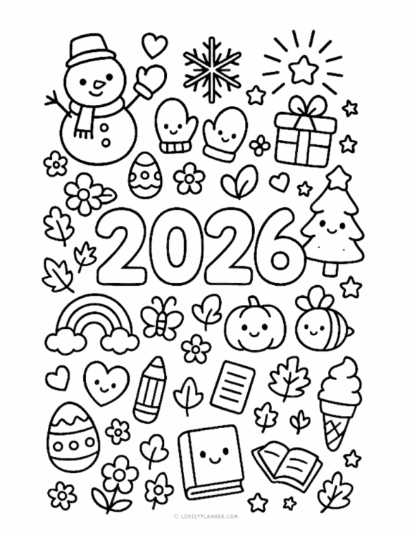 Free Printable 2026 Coloring Calendar for Kids (13 PAGES) - Lovely Planner