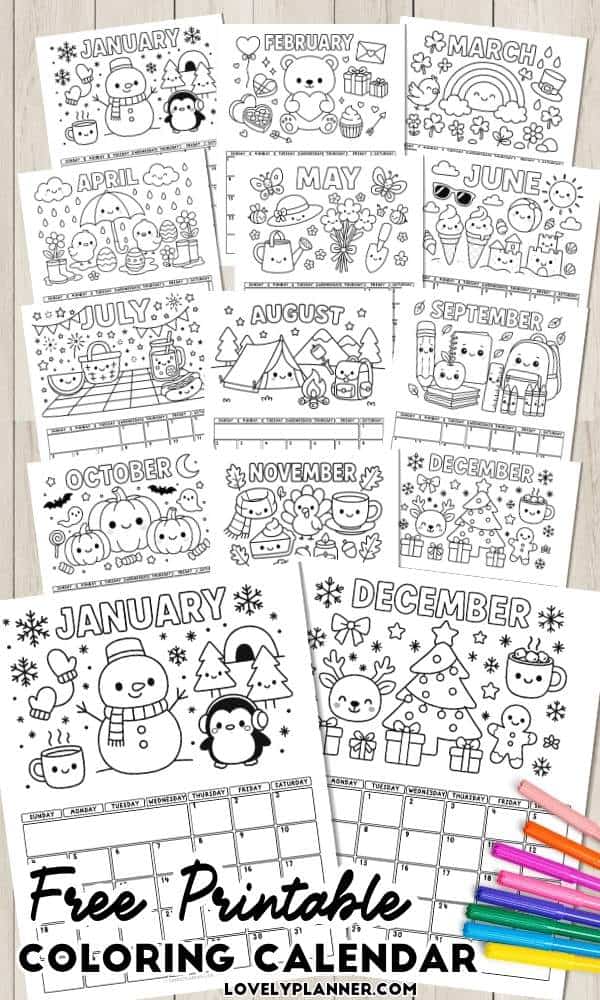 Free Printable Coloring Calendar Kawaii