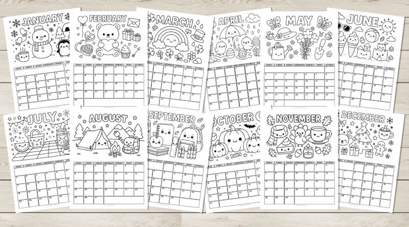 Monthly Coloring Calendar