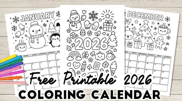 Free Printable Kids Coloring Calendar 2026