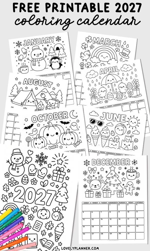 Free Printable Coloring Calendar 2027