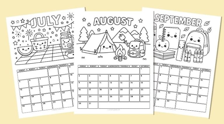 Free Printable 2026 Coloring Calendar for Kids (13 PAGES) - Lovely Planner