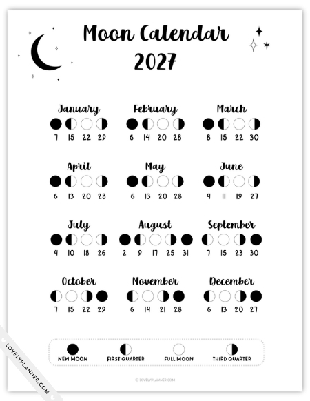2027 Moon Calendar Printable