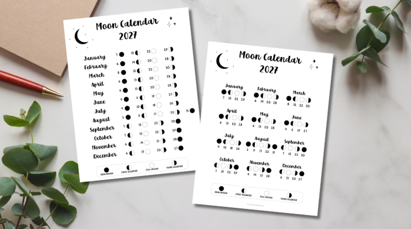 Moon Calendar 2027 Printable