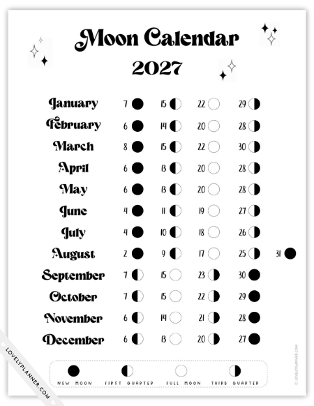 Free Printable Lunar Calendar 2027