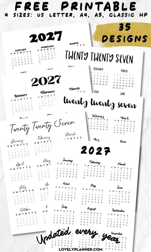 35 Free Printable 2027 Calendars