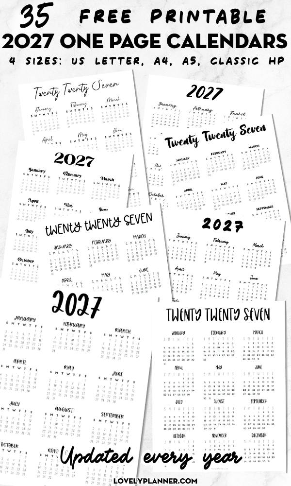 Free Printable One Page Calendar 2027