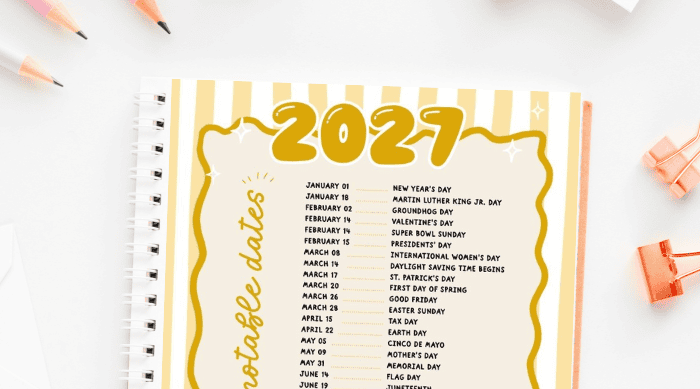 Important Dates 2027 Printable