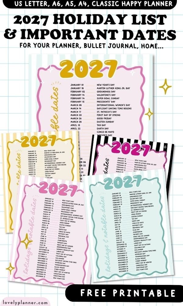 Printable Federal Holiday Dates 2027