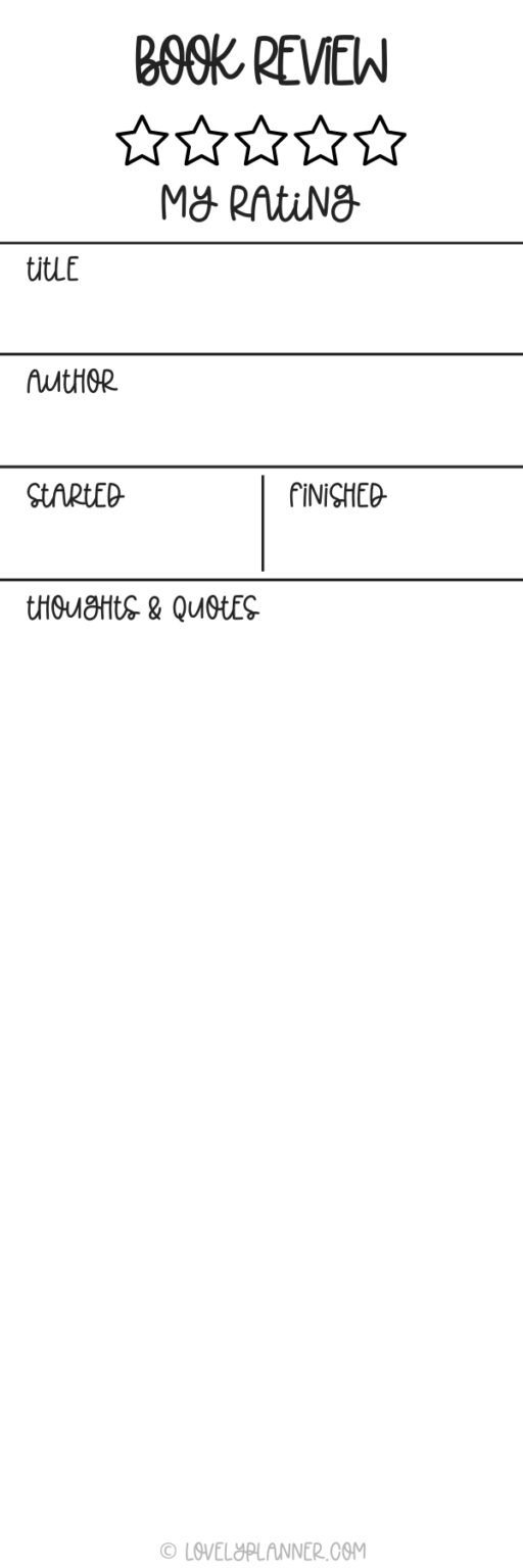 15 Free Printable Book Review Bookmarks - Lovely Planner