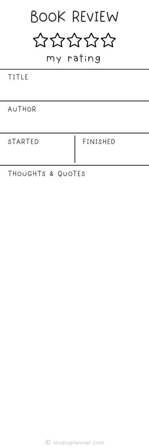 15 Free Printable Book Review Bookmarks - Lovely Planner