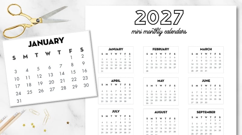 Free Printable Mini Bullet Journal Calendars 2027