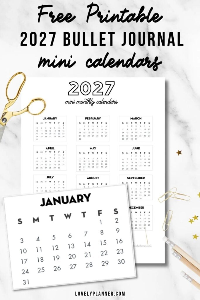 Free Printable Mini Bullet Journal Calendars