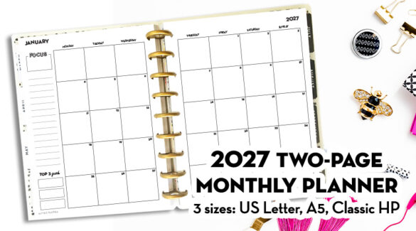 Free Printable 2027 Month on two pages Calendar