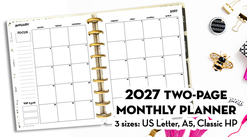 Free Printable 2027 Month on two pages Calendar