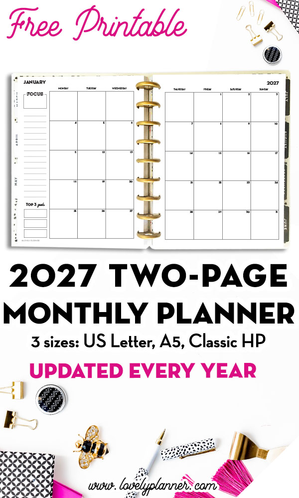 Free Printable 2027 Month on two pages Calendar