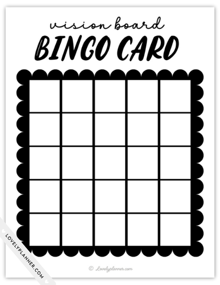 Printable Vision Board Bingo Card