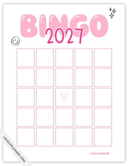 2027 Bingo Card Printable