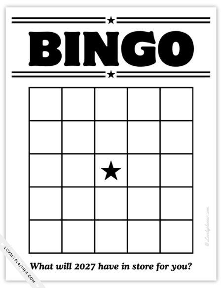 Printable 2027 Vision Board Bingo Card