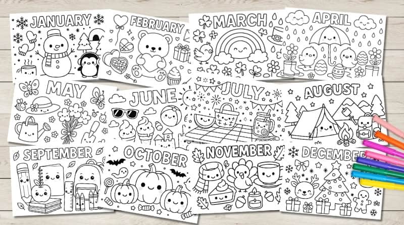Free Printable Monthly Coloring Pages - A Year of Coloring
