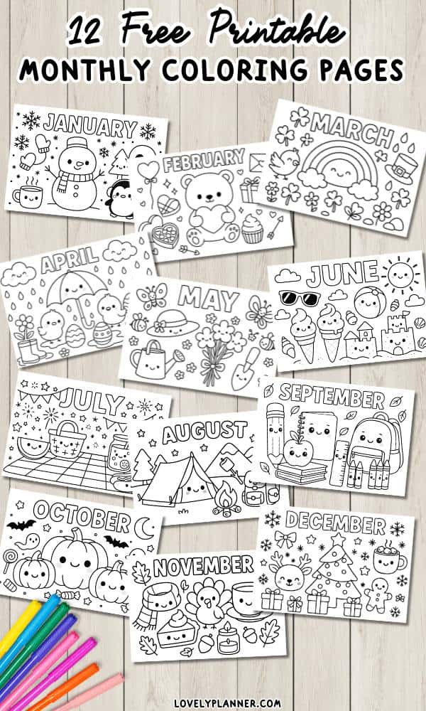 12 Free Printable Monthly Coloring Pages for kids - a year of coloring