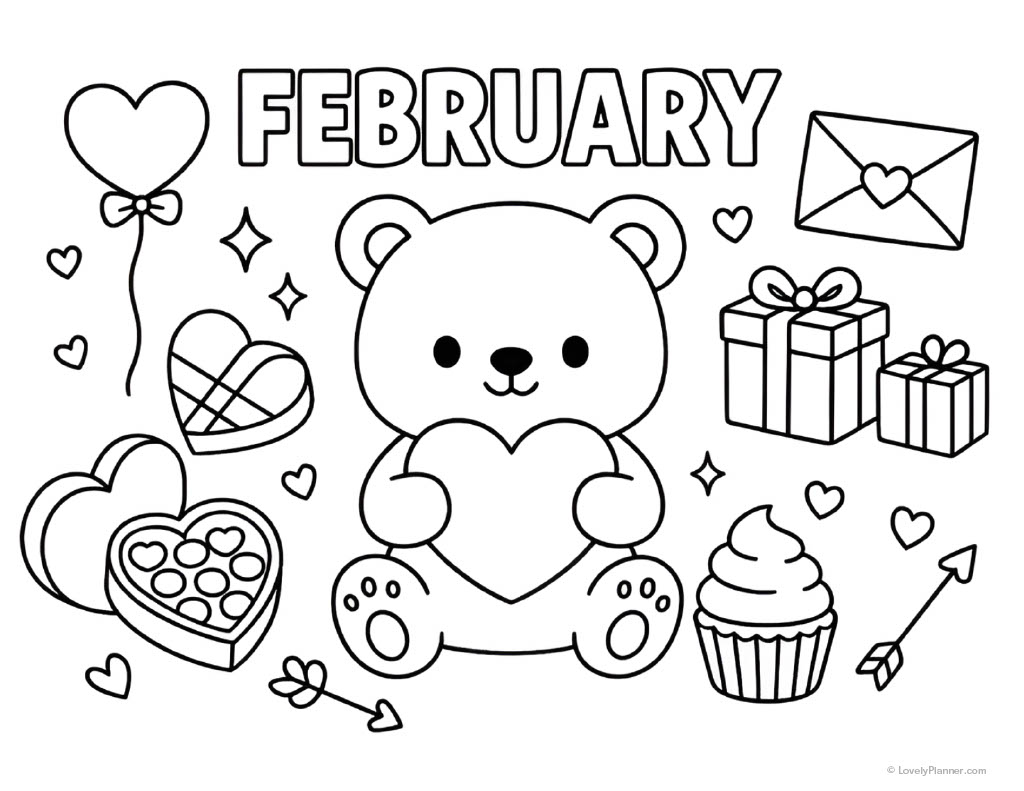 Printable February Coloring Page