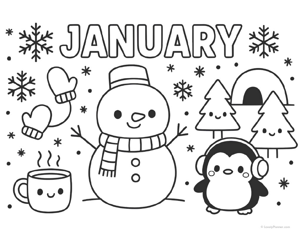 Printable January Coloring Page