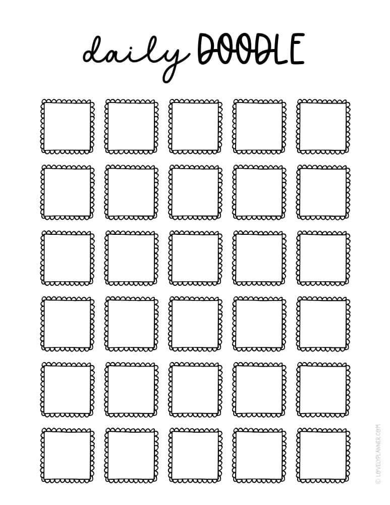 Preview Free Printable Daily Doodle A Day Challenge Bullet Journal Template - US Letter