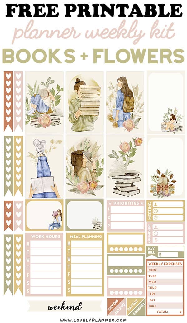 Printable Planner Sticker Weekly Kit Reader Girl